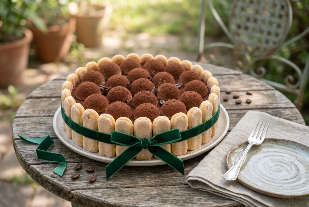 Maggie's Classico Celebration Tiramisù Cake with Green Velvet Ribbon