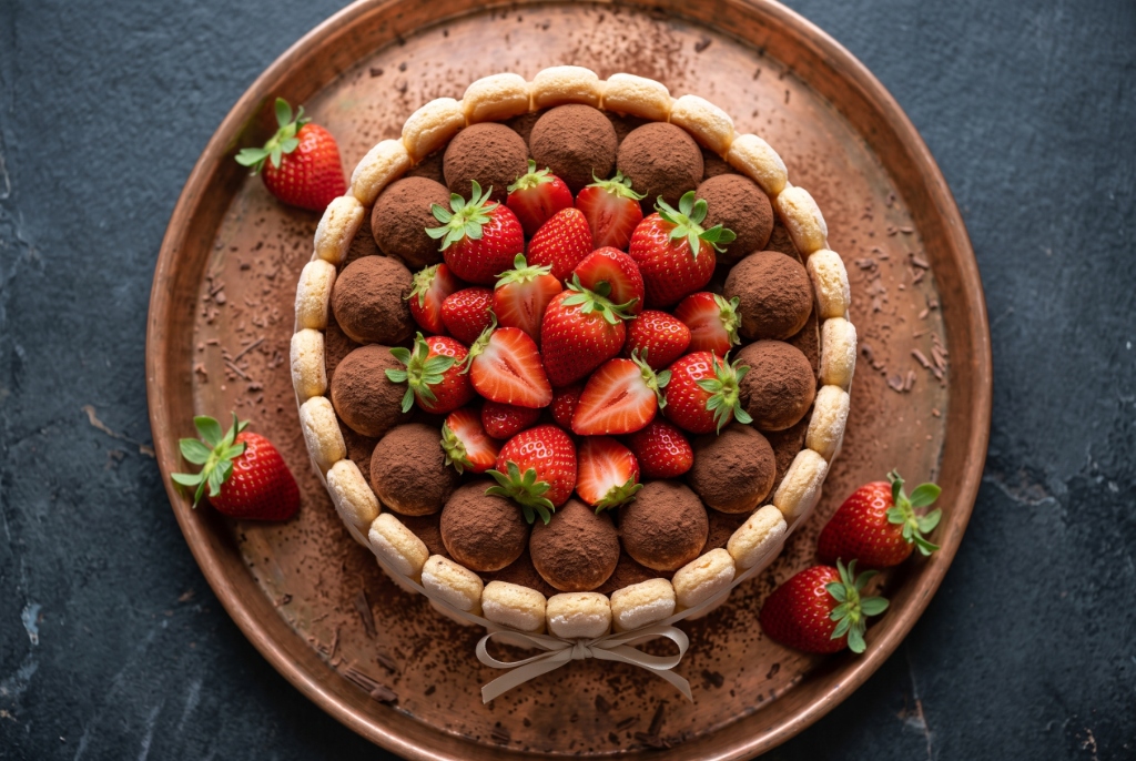 Maggie's Fragola Fresca Celebration Tiramisù Cake Overhead Flatlay